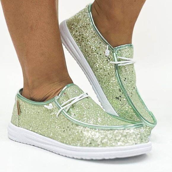 Corkys Shoes - Light green glitter kayaks NIB Size 6,7,8,9 And 10